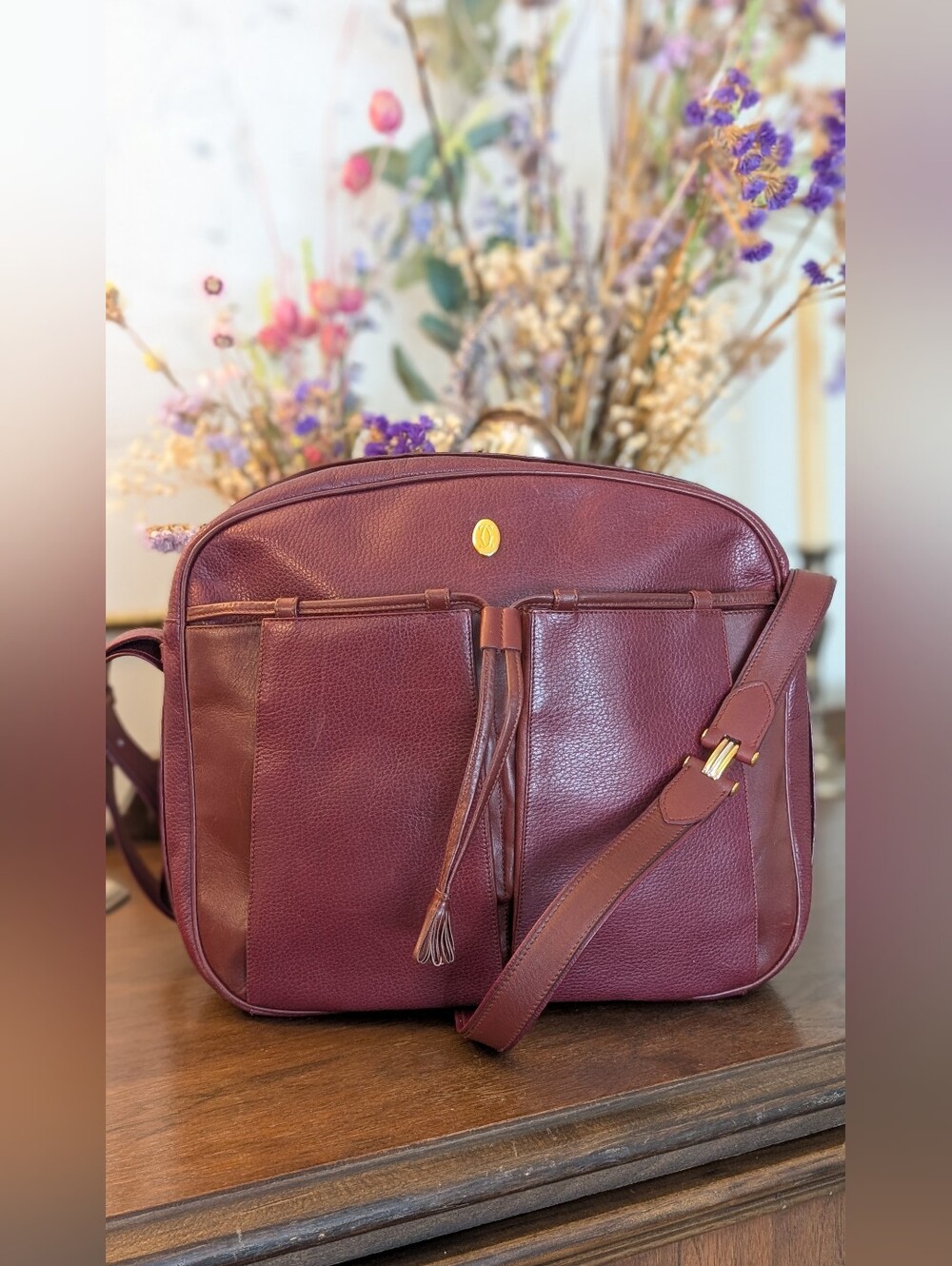 Cartier Must De Cartier Burgundy Leather Crossbody Bag